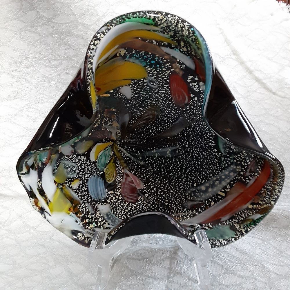 Vintage Murano Italy (unmarked) Tutti Frutti Confetti Venetian Art Glass Dish